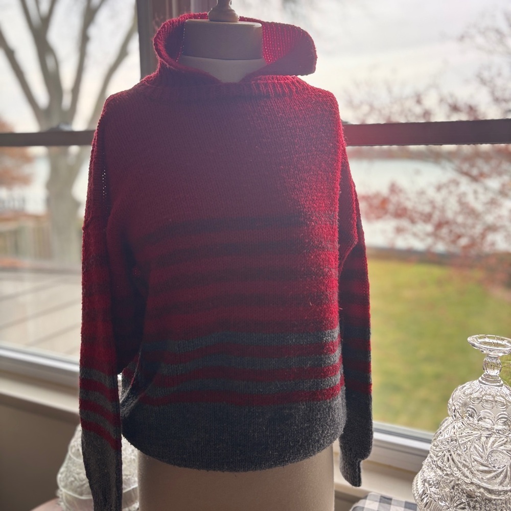 Cozy Red and Gray Striped Sweater